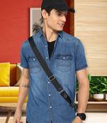 Men's denim double pocket casual shirt | half sleeves shirt for men