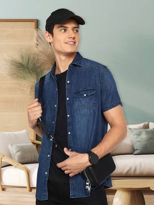 Men's denim double pocket casual shirt | half sleeves shirt for men 1