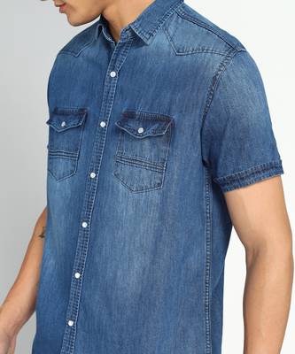 Men's denim double pocket casual shirt | half sleeves shirt for men 4