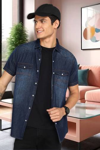 Men's denim double pocket casual shirt | half sleeves shirt for men