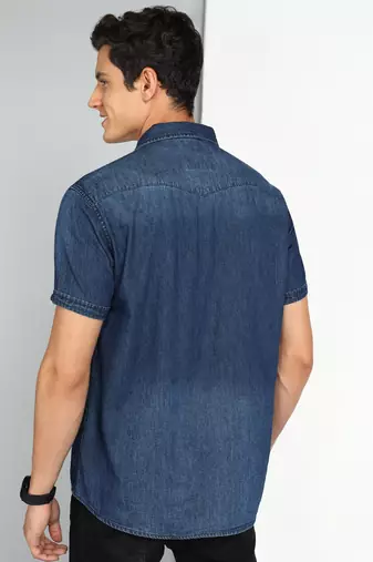 Men's denim double pocket casual shirt | half sleeves shirt for men