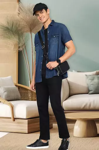 Men's denim double pocket casual shirt | half sleeves shirt for men