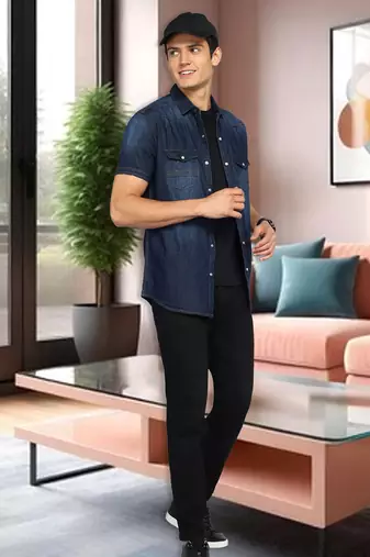 Men's denim double pocket casual shirt | half sleeves shirt for men