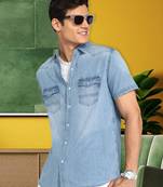 Men's denim double pocket casual shirt | half sleeves shirt for men