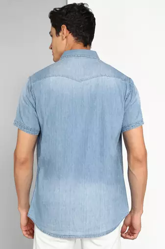 Men's denim double pocket casual shirt | half sleeves shirt for men