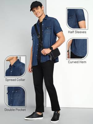 Men's denim double pocket casual shirt | half sleeves shirt for men 5