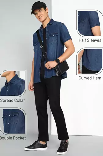 Men's denim double pocket casual shirt | half sleeves shirt for men