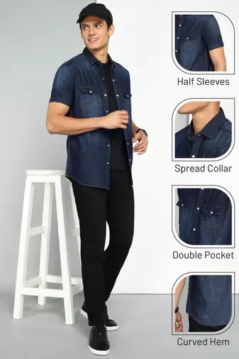 Men's denim double pocket casual shirt | half sleeves shirt for men