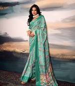 Digital print cotton silk turquoise saree