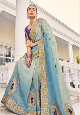 Weaving crepe jacquard saree in aqua blue 2