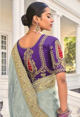 Weaving crepe jacquard saree in aqua blue 3