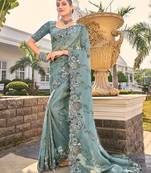 Organza grey embroidered contemporary saree