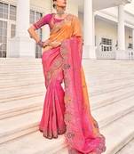 Crepe jacquard rani embroidered saree