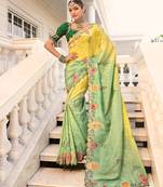 Crepe jacquard light green and yellow sequins saree