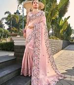 Pink Banarasi silk blend stones contemporary saree