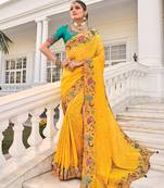 Pure crepe yellow zari saree