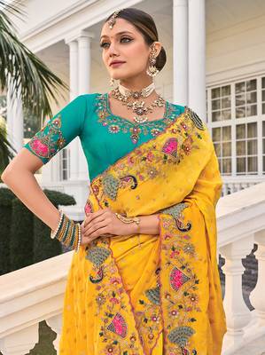 faux crepe yellow embroidered saree 2