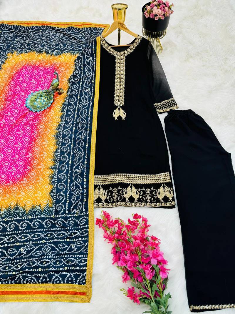 Black Georgette Kurta Pant Set for Women