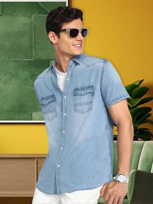 Men's denim double pocket casual shirt | half sleeves shirt for men 1
