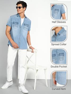 Men's denim double pocket casual shirt | half sleeves shirt for men 4