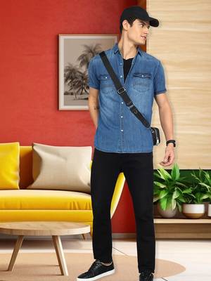 Men's denim double pocket casual shirt | half sleeves shirt for men 3