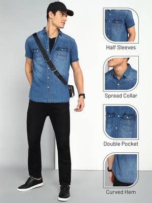 Men's denim double pocket casual shirt | half sleeves shirt for men 5
