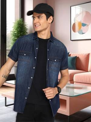 Men's denim double pocket casual shirt | half sleeves shirt for men 1