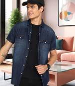 Men's denim double pocket casual shirt | half sleeves shirt for men
