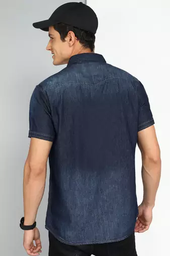 Men's denim double pocket casual shirt | half sleeves shirt for men