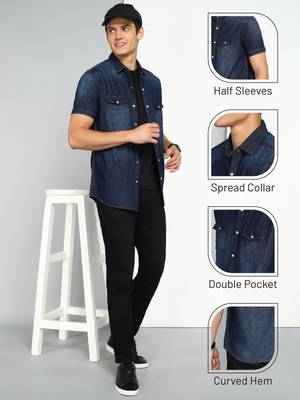 Men's denim double pocket casual shirt | half sleeves shirt for men 5