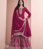 Art silk rani pink embroidered designer salwar kameez