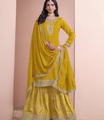 Art silk mustard embroidered designer salwar kameez