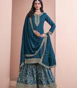Art silk teal embroidered designer salwar kameez