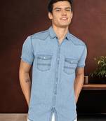  men's denim double pocket casual shirt | half sleeves shirt for men  