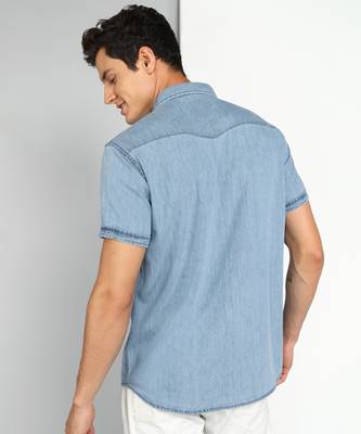   men's denim double pocket casual shirt | half sleeves shirt for men   2