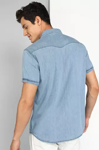   men's denim double pocket casual shirt | half sleeves shirt for men  