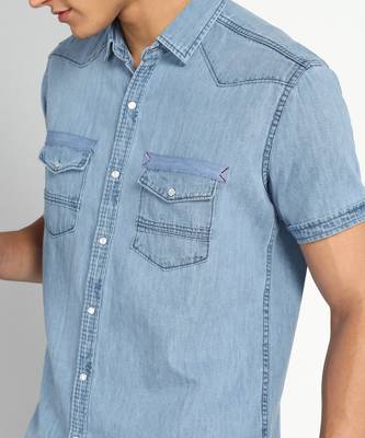   men's denim double pocket casual shirt | half sleeves shirt for men   4
