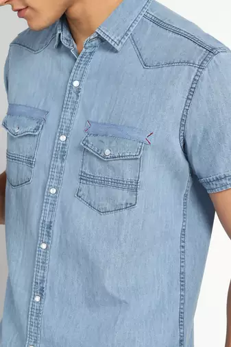   men's denim double pocket casual shirt | half sleeves shirt for men  