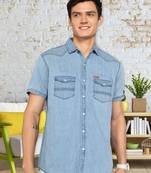   men's denim double pocket casual shirt | half sleeves shirt for men  