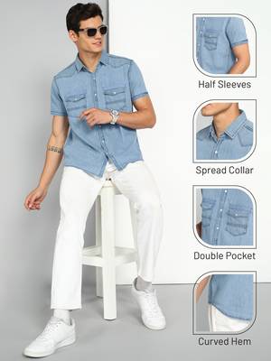   men's denim double pocket casual shirt | half sleeves shirt for men   5