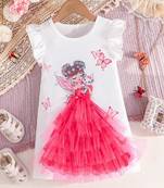 Pink color printed polyester a-line style dresses