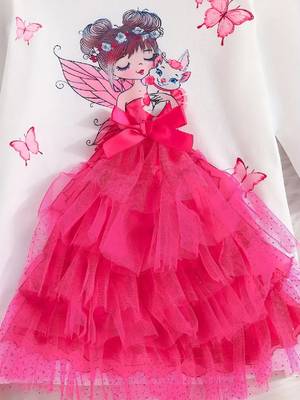 Pink color printed polyester a-line style dresses 4