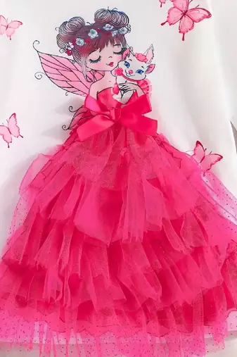 Pink color printed polyester a-line style dresses
