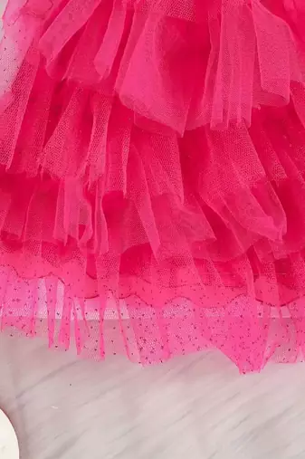 Pink color printed polyester a-line style dresses