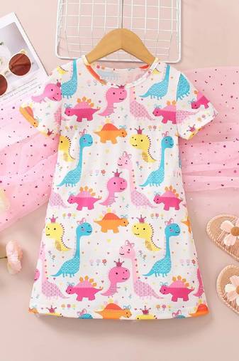 Dinosaur - Print A - Line Dress for Girls – Fun & Playful Look