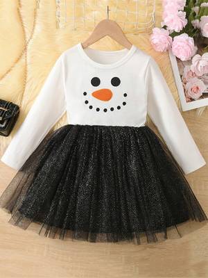 Chic & Festive Snowman Tulle Dress for Girls 1