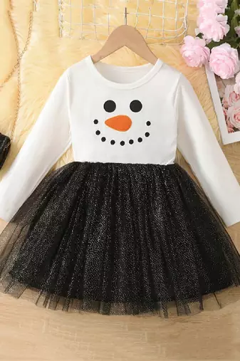 Chic & Festive Snowman Tulle Dress for Girls
