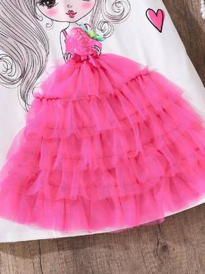 Adorable Princess Vibes White & Pink Tulle Dress 4