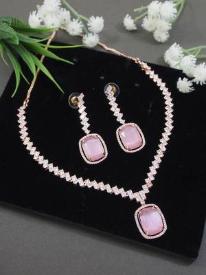  cubic zirconia american diamond valentines special necklace with drop earrings jewellery set for women 1