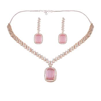  cubic zirconia american diamond valentines special necklace with drop earrings jewellery set for women 2